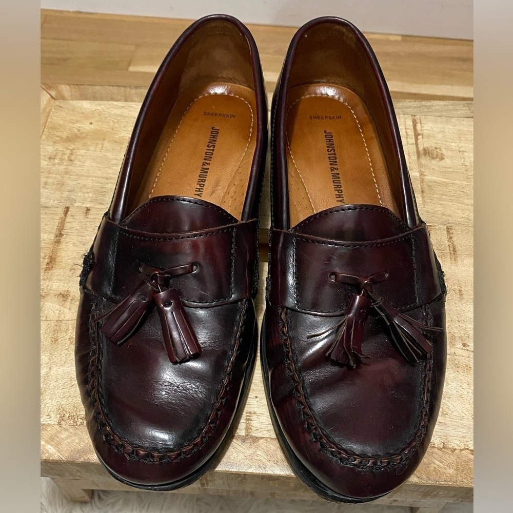 Johnston & Murphy Men Hayes Burgundy Leather Tassel Loafer Slip-On Shoes Sz 8.5